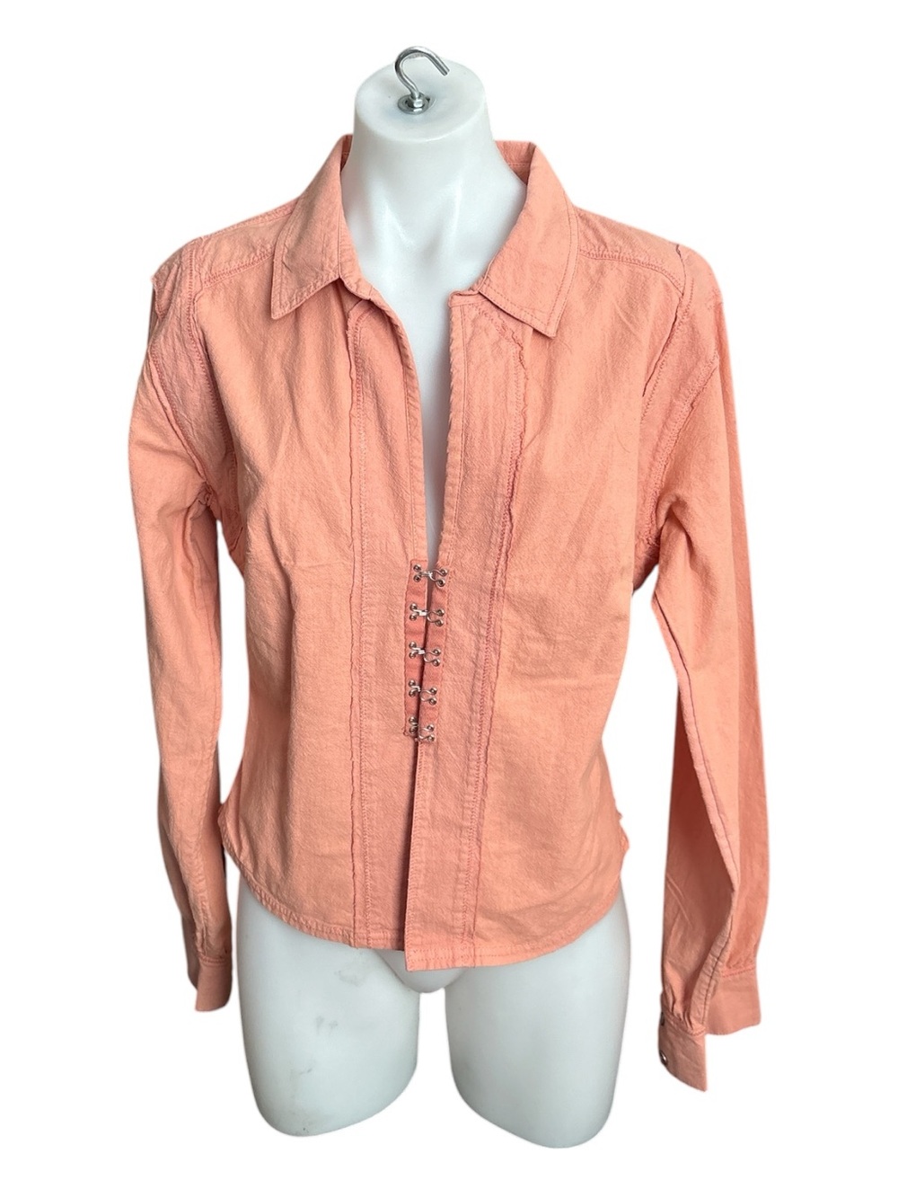 NWT Free People We The Free Corset Long Sleeve Peach Blouse Top Size M